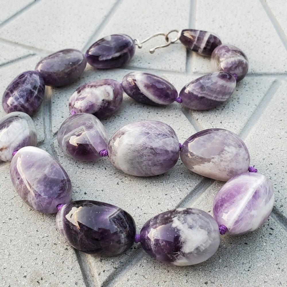 MMA BMCo Sterling Silver Polished Chevron Amethyst Nugget Statement Necklace - Picture 9 of 11
